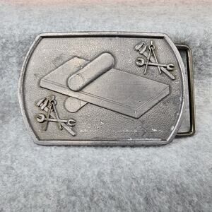 Vintage Belt Buckle Tools 1.5" Belt Silvertone Drafting Occupational Tools